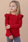 Parla Kids Kız Çocuk Kırmızı Omuz Fırfırlı Bisiklet Yaka Body Sweatshirt, Üst Giyim – Parla Kids resmi ürün görseli