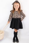 Parla Kids Kız Çocuk  Leopar Desenli Uzun Kollu Fırfırlı Elbise Bandana Takım, Elbise – Parla Kids resmi ürün görseli