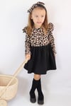 Parla Kids Kız Çocuk  Leopar Desenli Uzun Kollu Fırfırlı Elbise Bandana Takım, Elbise – Parla Kids resmi ürün görseli