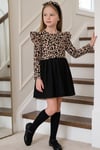 Parla Kids Kız Çocuk  Leopar Desenli Uzun Kollu Fırfırlı Elbise Bandana Takım, Elbise – Parla Kids resmi ürün görseli