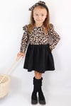 Parla Kids Kız Çocuk  Leopar Desenli Uzun Kollu Fırfırlı Elbise Bandana Takım, Elbise – Parla Kids resmi ürün görseli