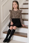 Parla Kids Kız Çocuk  Leopar Desenli Uzun Kollu Fırfırlı Elbise Bandana Takım, Elbise – Parla Kids resmi ürün görseli