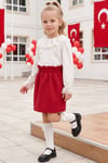 Parla Kids Kız Çocuk Rila Ekru Dantelli Bluz Kırmızı Etek Alt Üst Takım 23 Nisan 29 Ekim Gösteri Kıyafeti, Takım – Parla Kids resmi ürün görseli