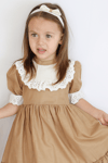 Parla Kids Kız Çocuk Ruby Kahverengi Fırfırlı Dantel Detaylı Kısa Kollu Elbise Bandana Takım ELB-0070.16, Elbise – Parla Kids resmi ürün görseli
