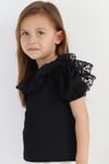 Parla Kids Kız Çocuk Siyah Bisiklet Yaka Dantelli Kısa Kol Abiye Bluz Gömlek, Body/Bluz – Parla Kids resmi ürün görseli