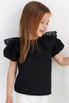 Parla Kids Kız Çocuk Siyah Bisiklet Yaka Dantelli Kısa Kol Abiye Bluz Gömlek, Body/Bluz – Parla Kids resmi ürün görseli