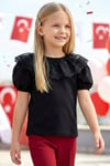 Parla Kids Kız Çocuk Siyah Bisiklet Yaka Dantelli Kısa Kol Abiye Bluz Gömlek, Body/Bluz – Parla Kids resmi ürün görseli