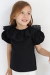 Parla Kids Kız Çocuk Siyah Bisiklet Yaka Dantelli Kısa Kol Abiye Bluz Gömlek, Body/Bluz – Parla Kids resmi ürün görseli