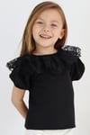 Parla Kids Kız Çocuk Siyah Bisiklet Yaka Dantelli Kısa Kol Abiye Bluz Gömlek, Body/Bluz – Parla Kids resmi ürün görseli