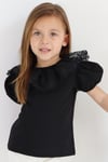 Parla Kids Kız Çocuk Siyah Bisiklet Yaka Dantelli Kısa Kol Abiye Bluz Gömlek, Body/Bluz – Parla Kids resmi ürün görseli