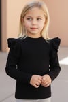 Parla Kids Kız Çocuk Siyah Omuz Fırfırlı Bisiklet Yaka Body Sweatshirt, Üst Giyim – Parla Kids resmi ürün görseli