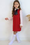 Parla Kids Kız Çocuk Vanessa Broş Detaylı Tüvit Kırmızıı Uzun Kollu Yılbaşı Elbisesi ELB-0082.2, Elbise – Parla Kids resmi ürün görseli