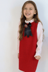 Parla Kids Kız Çocuk Vanessa Broş Detaylı Tüvit Kırmızıı Uzun Kollu Yılbaşı Elbisesi ELB-0082.2, Elbise – Parla Kids resmi ürün görseli