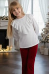 Parla Kids Kız Çocuk Velvet Uzun Kollu Fırfırlı Body Bluz İspanyol Kadife Tayt Pantolon Takım KIRMIZI, Takımlar – Parla Kids resmi ürün görseli