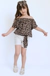 Parla Kids Kız Çocuk Viskon Leopar Madonna Yaka Şortlu Bandana Alt Üst Takım, Takımlar – Parla Kids resmi ürün görseli