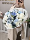 Lunaria Blue İsteme Buketi | Islak Lilyum Karanfil Şakayık Gül