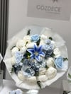 Lunaria Blue İsteme Buketi | Islak Lilyum Karanfil Şakayık Gül