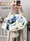 Lunaria Blue İsteme Buketi | Islak Lilyum Karanfil Şakayık Gül