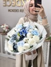 Lunaria Blue İsteme Buketi | Islak Lilyum Karanfil Şakayık Gül