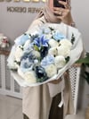 Lunaria Blue İsteme Seti, 80 Madlen & Anne Çiçekli | Islak Lilyum Karanfil Şakayık Gül