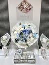 Lunaria Blue İsteme Seti, 80 Madlen & Anne Çiçekli | Islak Lilyum Karanfil Şakayık Gül