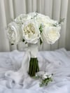 Muguet Peony Islak Şakayık Gelin Buketi | Müge Çiçeği Detaylı Beyaz Tasarım