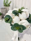 Okaliptüslü Lüks Şakayık Gelin Buketi Damat Yaka Çiçeği