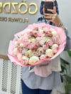 Soft Pembe Tonlu Gül ve Şakayık Yapay Çiçek İsteme Buketi