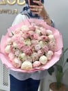Soft Pembe Tonlu Gül ve Şakayık Yapay Çiçek İsteme Buketi