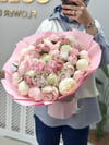 Soft Pembe Tonlu Gül ve Şakayık Yapay Çiçek İsteme Buketi