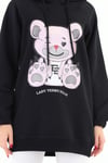 %100 Organik Pamuk Lady Teddy Bear Kapüşonlu Sweatshirt