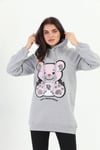 %100 Organik Pamuk Lady Teddy Bear Kapüşonlu Sweatshirt