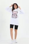 %100 Organik Pamuk Lady Teddy Bear Kapüşonlu Sweatshirt