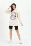 %100 Organik Pamuk Lady Teddy Bear Kapüşonlu Sweatshirt