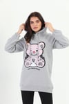 %100 Organik Pamuk Lady Teddy Bear Kapüşonlu Sweatshirt