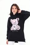 %100 Organik Pamuk Lady Teddy Bear Kapüşonlu Sweatshirt