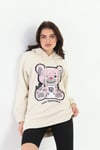 %100 Organik Pamuk Lady Teddy Bear Kapüşonlu Sweatshirt