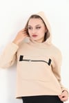 Edelle Bej Kapüşonlu Kanguru Cepli Regular Fit Kadın Sweatshirt