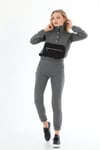 Edelle Dik Yaka Çıt Çıtlı Antrasit_Siyah Sweatshirt Eşofman Takımı
