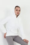 Edelle Kapüşonlu Kanguru Cepli Basic Beyaz Kadın Sweatshirt