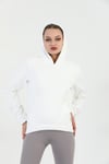 Edelle Kapüşonlu Kanguru Cepli Basic Beyaz Kadın Sweatshirt