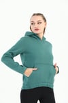 Edelle Kapüşonlu Kanguru Cepli Basic Deniz Yeşili Kadın Sweatshirt