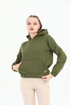 Edelle Kapüşonlu Kanguru Cepli Basic Haki Kadın Sweatshirt