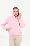 Edelle Kapüşonlu Kanguru Cepli Basic Seker Pembe Kadın Sweatshirt