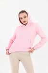 Edelle Kapüşonlu Kanguru Cepli Basic Seker Pembe Kadın Sweatshirt