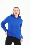 Edelle Kapüşonlu Kanguru Cepli Basic Saks Mavisi Kadın Sweatshirt