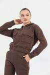 Kapüşonlu Fermuarlı Crop Sweatshirt Eşofman Takım
