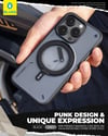 Blueo Punk Rotatable iPhone 15 Pro Max Uyumlu MagSafe Mıknatıslı Tutucu Özellikli Silikon Kılıf Siyah