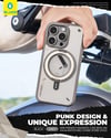 Blueo Punk Rotatable iPhone 15 Pro Max Uyumlu MagSafe Mıknatıslı Tutucu Özellikli Silikon Kılıf Gri