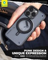 Blueo Punk Rotatable iPhone 16 Pro Max Uyumlu MagSafe Mıknatıslı Tutucu Özellikli Silikon Kılıf Gri